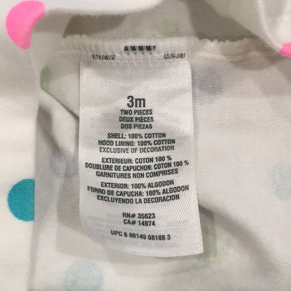 Carter’s Baby Girl Sz 3M Polka Hoodie Jersey Sweatshirt 100% Cotton - Picture 5 of 7